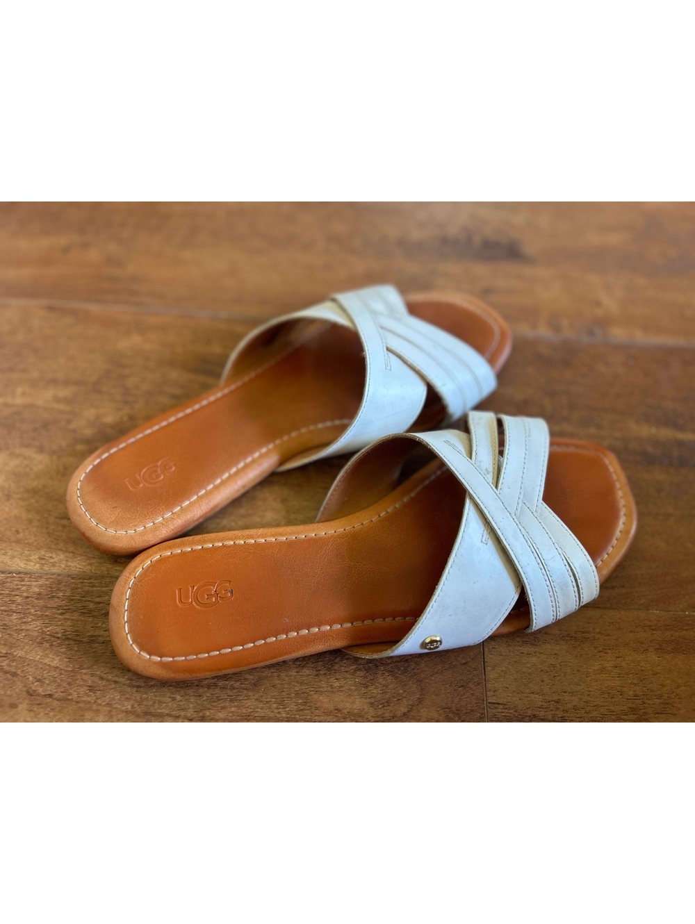 UGG White Leather Slide Sandals Size 8